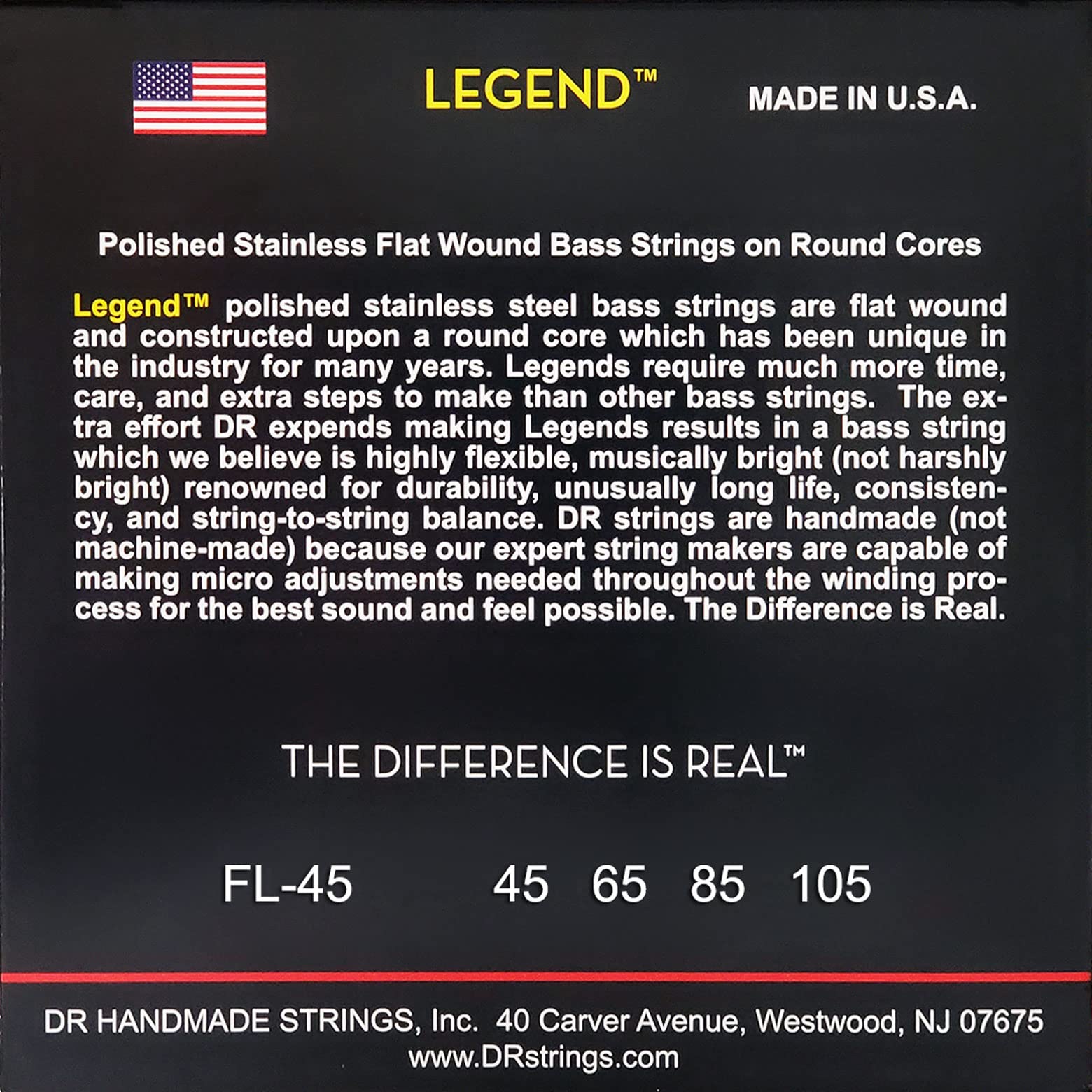 DR Strings Legend- Polished Flatwound Stainless Steel Bass Strings: Medium 45-105